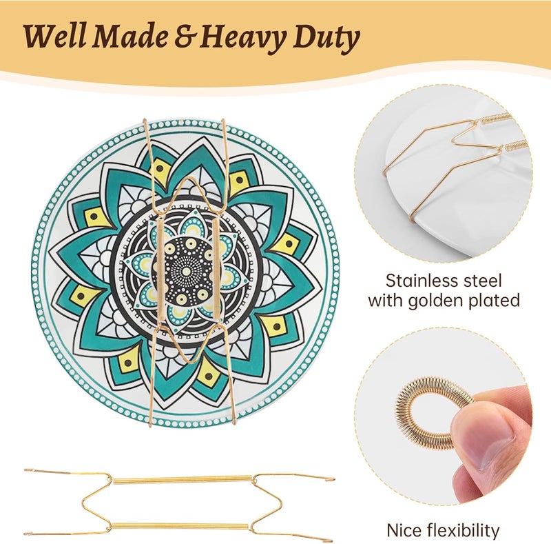 Litray 2 Pieces Plate Hangers for The Wall Suitable for 6-8 Inch Decorative Plate adjustable and stretchable,with Metal Hooks for Wall Displaying Plates Decorative & Arts(Gold) - Image 2
